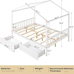 House Beds Wood Platform Bed Frame with Storage Drawers Full Size Platform Bed with Headboard & Footboard for Kids Boys Girls Teens, White House Beds Wood Platform Bed Frame with Storage Drawers Full Size Platform Bed with Headboard Footboard for Kids Boys Girls Teens White
