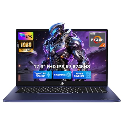 Image of NIMO 17.3 inch IPS-Gaming-Laptop, AMD Ryzen 7 8745HS Up to 4.9GHz Beat R9 7940HS 16GB RAM 256GB SSD Radeon 780M-Graphics, WiFi 6E USB4 Backlit Keyboard Fingerprint, Win 11 PC for Work & Play 2-Yr Warranty