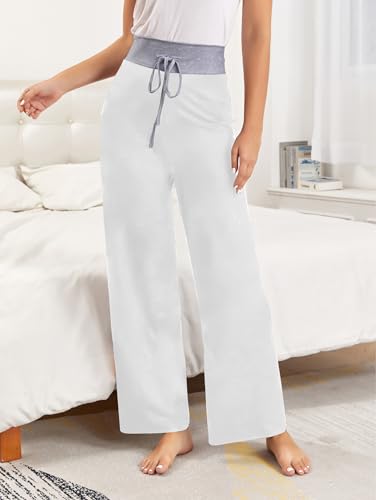 Image of iChunhua Women's Comfy Stretch Floral Print Drawstring Palazzo Wide Leg Lounge Pant