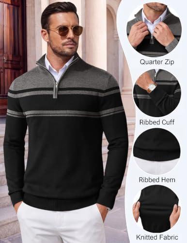 Image of COOFANDY Men's Quarter Zip Up Sweaters Slim Fit Lightweight Mock Pullover