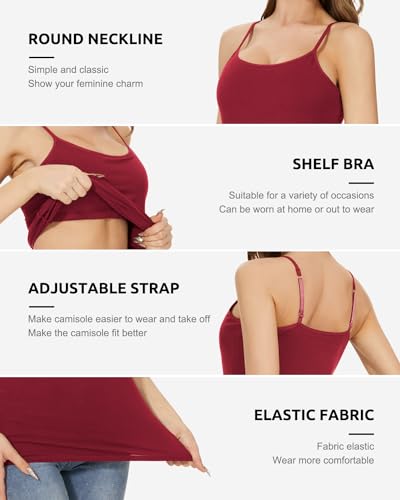 3-Pack Womens Camisole with Shelf Bra Adjustable Spaghetti Strap Cami Cotton Undershirt Tanks3