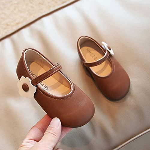 Moda Outono Meninas Casual Sapatos Plano Leve Cor Sólida Flor Gancho Vestido (Marrom, 5,5-6 Anos Cri