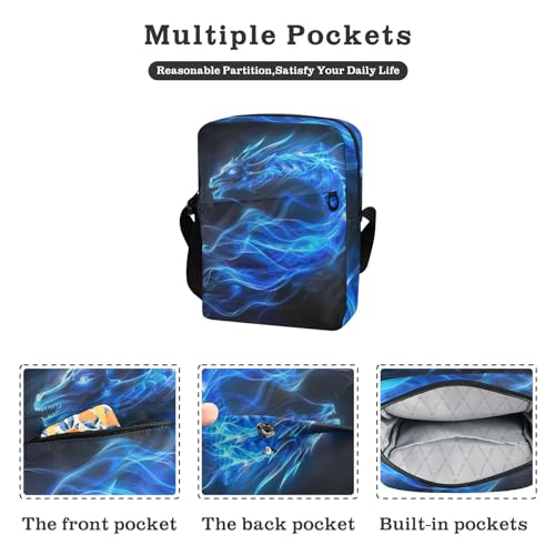 Crossbody Bag Blue Flame Dragon Messenger Bag for Women Men Purse Shoulder Bag Satchel Bag with Adjustable Strap 214B55772