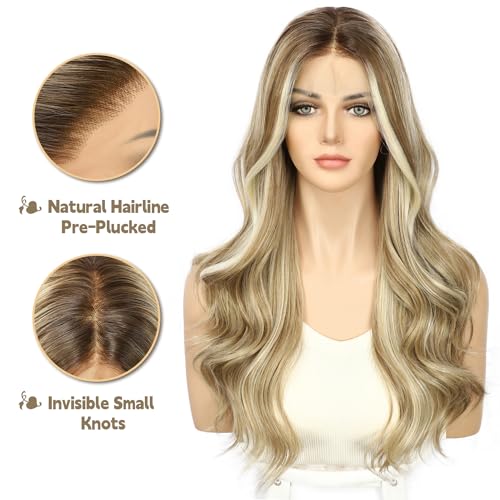 Sapphirewigs Blonde Lace Front Wig 13x4 Synthetic Wigs Body Wave Highlight Blonde Lace Front Hair Pre-plucked Daily Wear Party Christmas Date 22 inch - Image 2