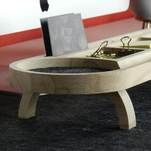 Image of Wooden Desk Organizer with Phone Stand, Multi-Compartment Stationery Holder, Natural Wood Finish (STYLE-5)