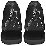 Foruidea Black 3D Wolf Car Seat Covers Universal 2 Pcs Auto Front Seat Cover Fit Most Cars,SUV,Sedan,Trucks