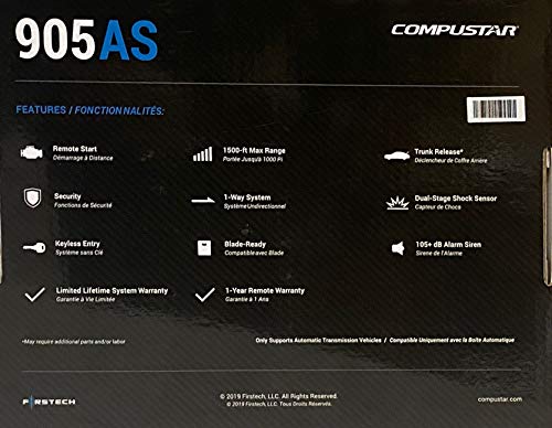 Compustar Cs905-As All-In-One 4 Button 1 Way Alarm & Remote Start System 1500' Range #TOP4