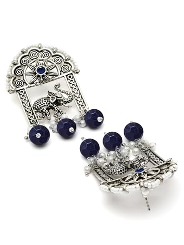 Image of Karatcart Silver Tone Diamond Shape Pink and Blue Carved Stone Studded Drop Earrings for Women