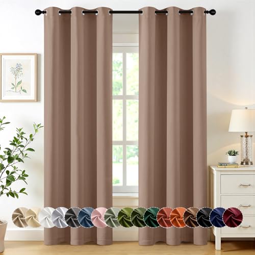 Image of MIULEE Blackout Curtains for Bedroom Living Room 2 Panels, Thermal Insulated Room Darkening Drapes Grommet Noise Reducing Light Blocking Window Treatments 84 Inches Long 40x84 Inch Cappuccino