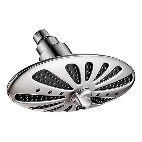 BRIGHT SHOWERS Rain Shower Head for Bathroom High Pressure Rainfall Showerhead with Adjustable Brass Swivel Ball Joint, 2 Spray Settings, Easy Tool Free Installation, Brushed Nickel Cover