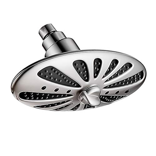 BRIGHT SHOWERS Rain Shower Head for Bathroom High Pressure Rainfall Showerhead with Adjustable Brass Swivel Ball Joint, 2 Spray Settings, Easy Tool Free Installation, Brushed Nickel