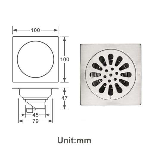 Drain de sol carré en inox pour l'évacuation des eaux de cuisine, balcon et toilettes