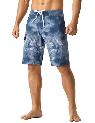 Unitop Mens's Long Board Trunk With Drawstring Relaxed Fit Quick Dry Tie-Dyed Swim Shorts Blue-405 36 #TOP1