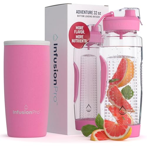 Infusion Pro 32 oz Fruit Infuser Water Bottle with Insulated Sleeve & 50 Recipe Fruit Infusion Water eBook : Bottom Loading Large Water Infuser for More Flavor : Unique Gift Idea for Women