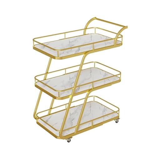 Estantes de Almacenamiento para Carrito de Cocina, Carrito Cocina Dorado, Camarera con Ruedas de 3 Niveles, para Bar, Cocina, Comedor(Gold)