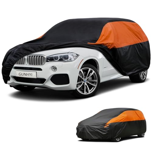 Image of GUNHYI Waterproof SUV Full Car Cover Custom Fit BMW X5 (2007-2026) | All‑weather Outdoor sun /rain /dust /snow /wind /UV protection, breathable lightweight fabric, black‑orange design,storage bag