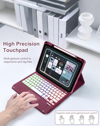 Étui avec clavier tactile pour iPad Air M4 idéal pour travailler au café en rouge vin - 3
