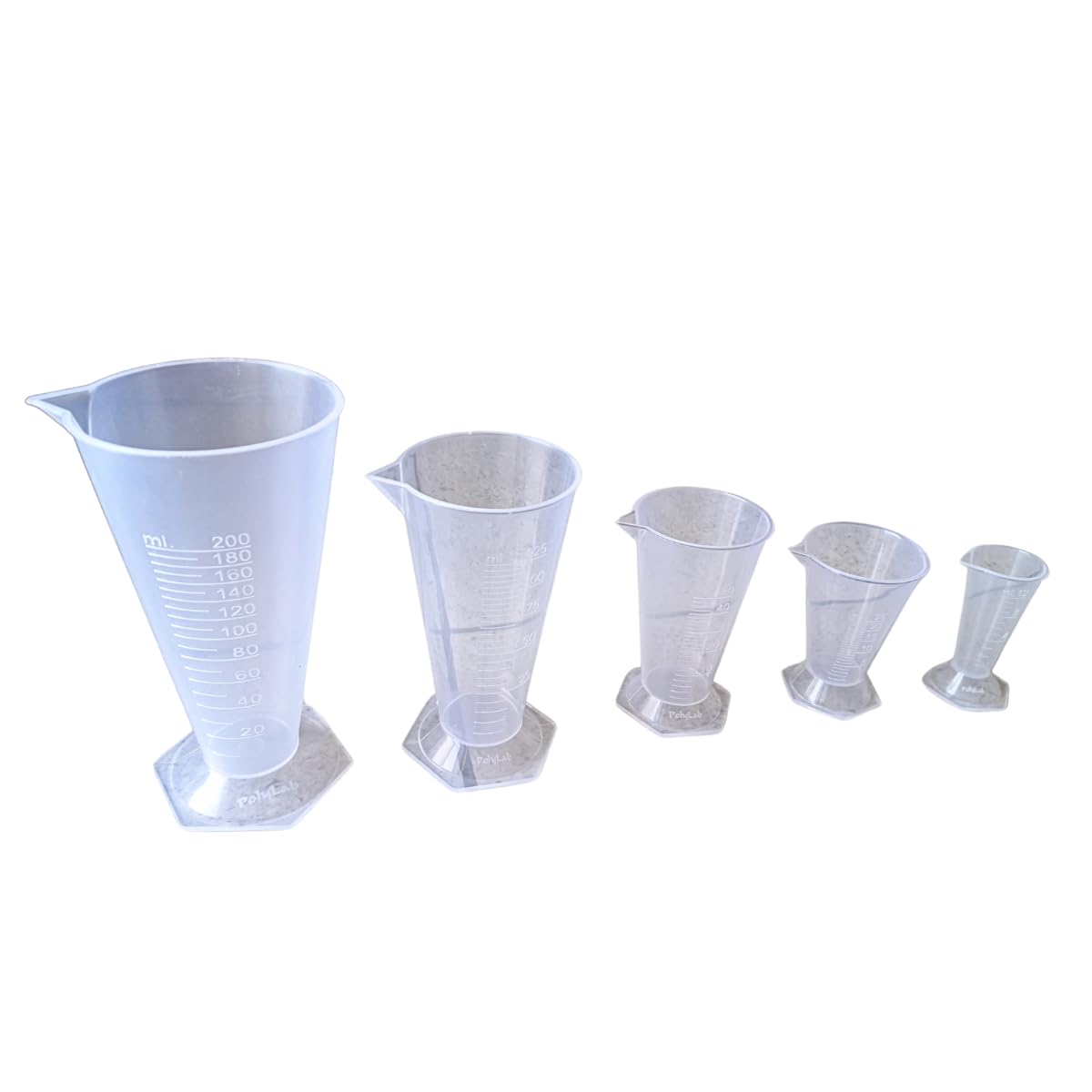 AANIJ® Plastic Measuring Beaker, conical Measure Kitchen Laboratory Plastic Measurement Beaker Measuring Cup - Set of 5 (12 ml, 25 ml, 50 ml, 125 ml and 200 ml)