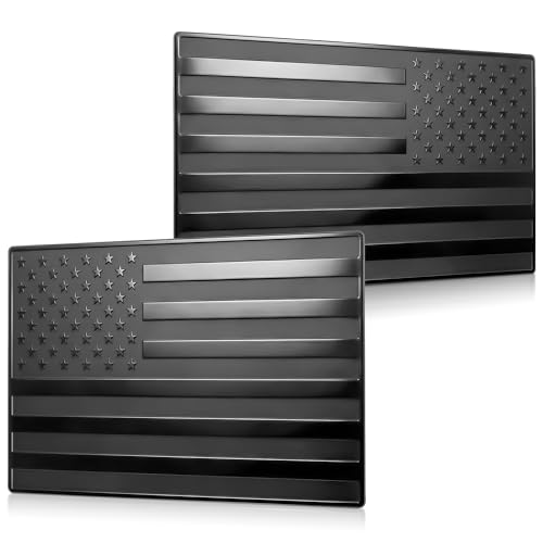 Image of 3D Embossed Aluminum Black American Flag Decal for Car - 1 Pair 5 inchx3 inch | Brushed Metal Stripes, Matte Black | UV-Proof, Rust-Free US Flag Stickers | Patriotic Decals for Truck, SUV, Motorcycle, Laptop