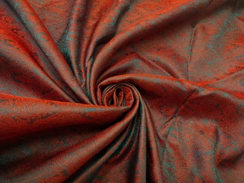 Brocart de soie rouge haut de gamme à jacquard victorien bleu sarcelle BRO1204