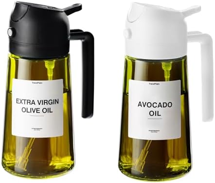 TrendPlain - Original 16oz/470ml Olive Oil Dispenser Bottle for Kitchen Gadgets and Air Fryer Accessories - Olive Oil Sprayer for Cooking w/Stickers - Black&White