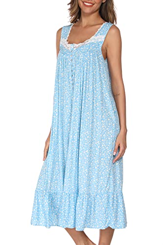 Image of AVIIER Cotton Nightgowns for Women Sleeveless House Dress Ladies Long Nightdress with Pockets S-XXL