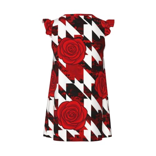 Augenstern Flutter Sleeve Nightgown Pajama Gown Red Rose Houndstooth Pattern Easy Pull-On Sleepwear Nightdress2