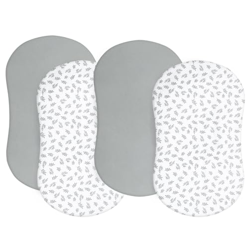 Image of Baby Bassinet Sheets 4 Pack Compatible with Halo Bassinest Swivel, Flex, Glide, Premiere & Luxe Series Sleeper, 4 Pack, Ultra Soft & Skin-Friendly, Grey Leaf