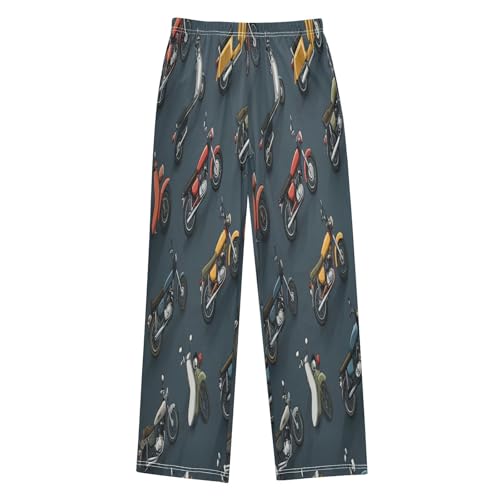 Retro Design Motorcycle Lounge Pajama Pants Soft PJ Bottoms for Sleepwear Ages 6-14 Years