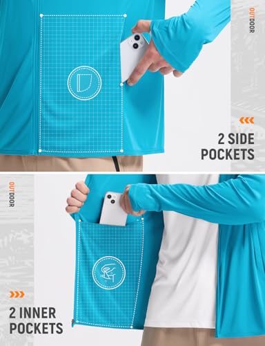 baleaf Jaqueta masculina com capuz e proteção solar FPS 50+, com zíper, leve, manga comprida, bolsos