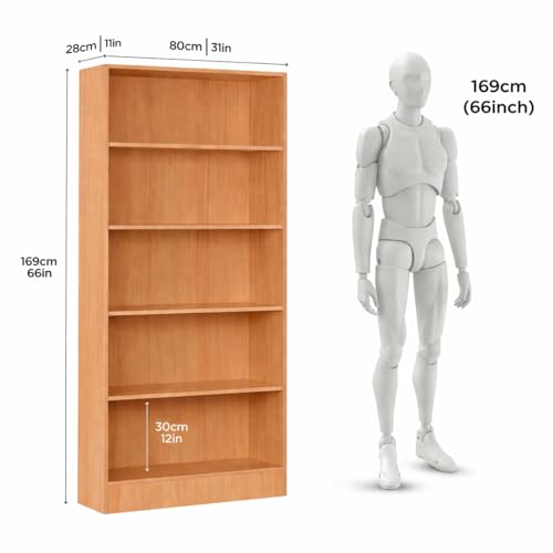 Image of DeckUp Muvo 5-Shelf Engineered Wood Book Shelf and Display Unit (Bavarian Beech, Matte Finish)
