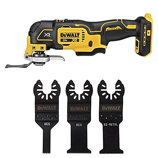 DEWALT 20V MAX XR Oscillating Multi-Tool, Variable Speed, Tool Only (DCS356B) & Oscillating Tool Blades Set, 3-Piece (DWA4215)