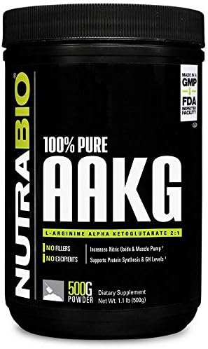 NutraBio 100% Pure AAKG (L-Arginine Alpha Ketoglutarate) - 500 Grams - Nitric Oxide Booster.
