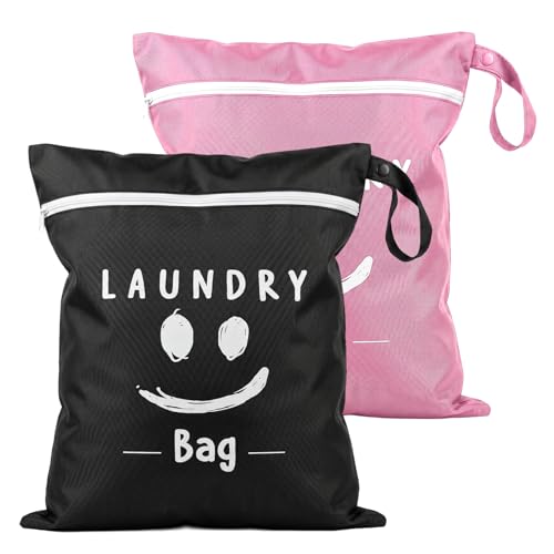 2 Pcs Large Travel Laundry Bag 48 x 38cm Waterproof Washing Bags with Zipper & Handle Portable Dirty Clothes Organiser for Gym Swimming Camping Dormitory