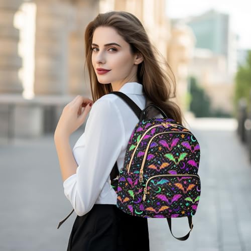 Image of Colorful Bats Mini Backpack Fashion Backpack Purse for Women,Handbag Shoulder Bag Casual Daypack, Ladies Gift for College Work (M)