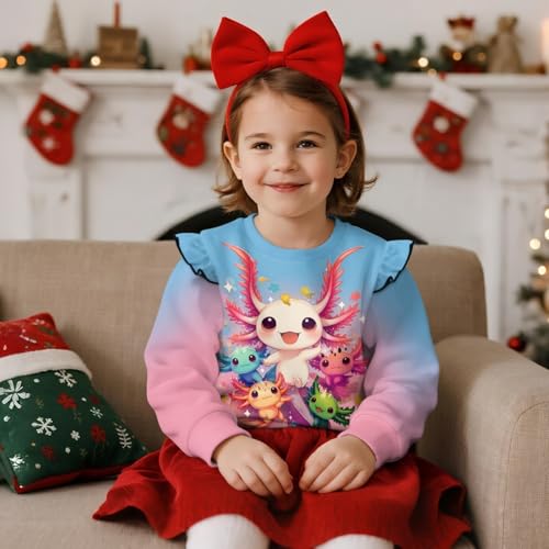 Axolotl Toddler Sweatshirt Girl Long Sleeve Ruffle Pullover 1-8 T Tops2