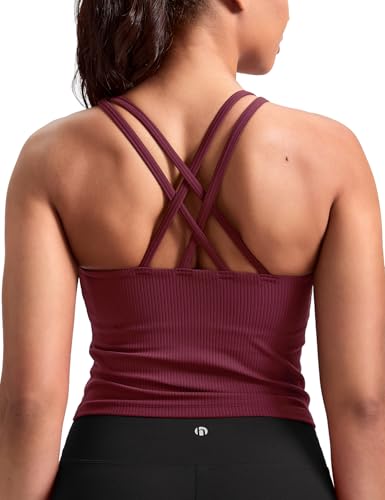 Image of HeyNuts Zeal Bras Longline Ribbed Medium Support Sports Bras, Crisscross Back Tank Tops with Removable Pads A-D Cups