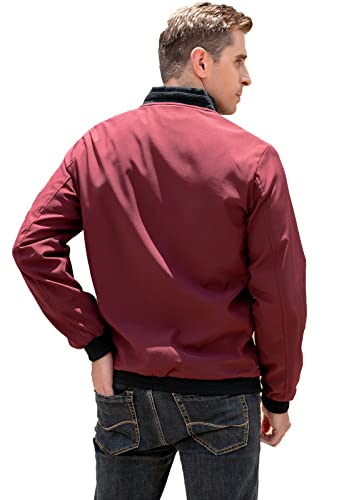 Men's Windproof Bomber Jackets Lightweight Casual Windbreaker Outdoor Golf Fashion Varsity Coat (Us 2Xl, Wine Red #2) #TOP4