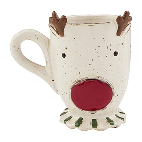 Mud Pie Farmhouse Christmas Pedestal Mug, Reindeer Farm, 16 oz