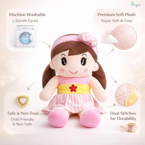 Image of Baby Joys Extra Large Cute Soft Baby Doll 80 CM for Kids | Plush Stuffed Toy for Girls & Boys | Super Soft Cuddly Hug Doll | Washable Plush Toy Doll (Pink)