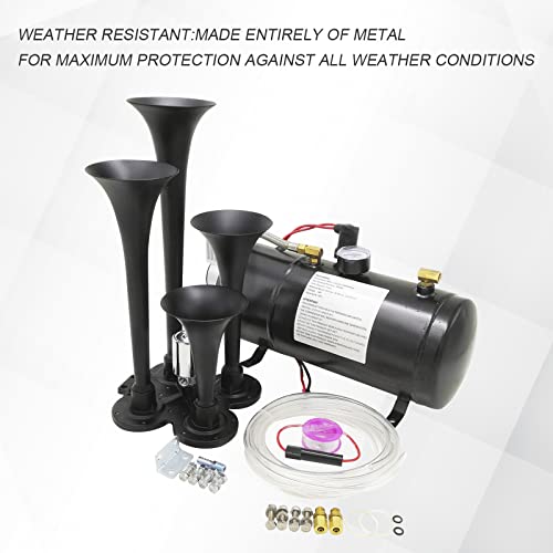 150DB 4 Trumpet Train Horns kit Super Loud Air Horn with 150 PSI 12V Air Compressor Air Horn Compressor Tank For Any Vehicle Trucks Car Jeep Or SUV