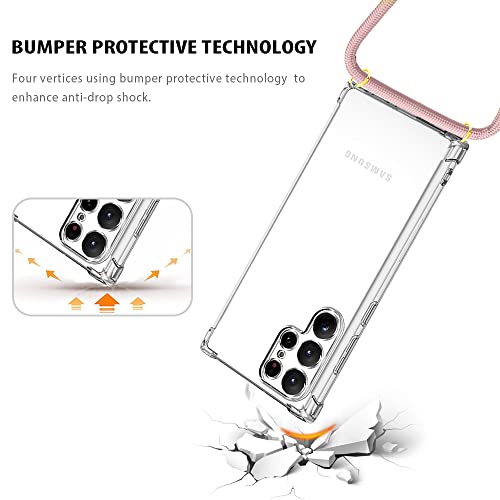 Yespure Case For Samsung Galaxy S22 Ultra With Adjustable Crossbody Neck Cord Strap,Lanyard Phone Case For Galaxy S22 Ultra,Clear Soft Slim Tpu Anti-Yellowing Shockproof Protective Cover - Rose Gold #TOP4