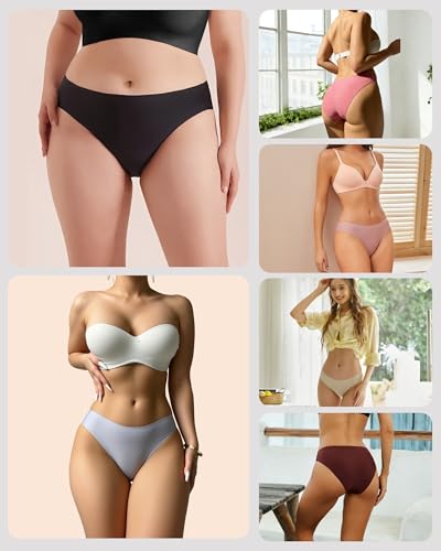 FINETOO 6 Pack Women’s Seamless Hipster Underwear No Show Panties Invisibles Briefs Soft Stretch Bikini Underwears XS-XXL(M)