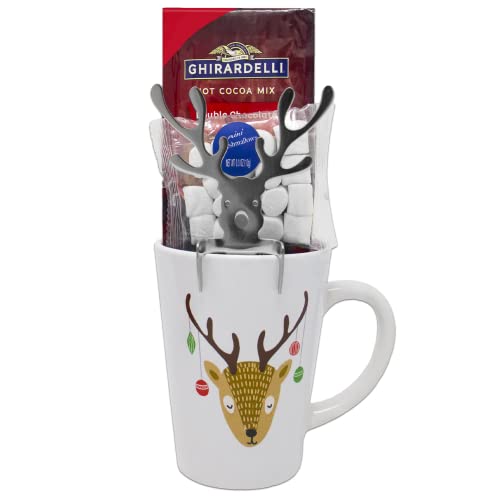 Product Image of the Ten Acre Gifts Buddy Reindeer Mug Set with Ghirardelli Double Chocolate Hot Cocoa Mix and Mini Marshmallows & Stir Stick - Giftable Treats - Cozy Winter Hot Drinks