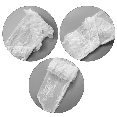 Womens Aesthetic Sheer Flower Lace Thigh High Stockings Sweet Twill Ruffle Trim Patchwork Loose Over Knee Long Socks2