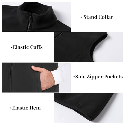 Image of Men's Fleece Vest Full-Zip Outerwear Lightweight Sleeveless Jacket With Zipper Pockets,07 Black,X-Large
