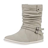 SCARPE VITA Bequeme Damen Stiefel Flache Schlupfstiefel Boots 160430 Creme Nieten 40