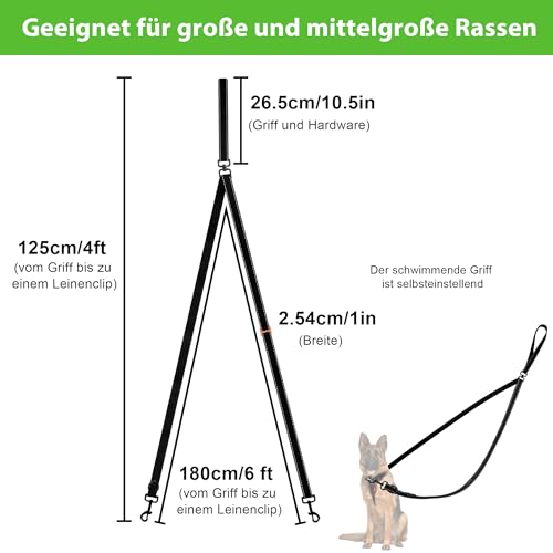 Hundeleine Große Hunde Anti-Zieh Geschirr für Mittlere Hundeleine Doppelleine für 2 Hunde Reflektierend Hundeleine zum Trainieren und Gassi gehen für große mittlere Hunde