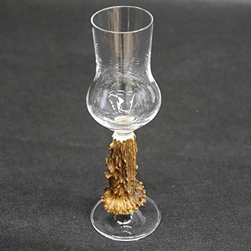 GTK - Geweihe & Trophäen KRUMHOLZ Grappa Grappa Glass with Deer Antlers Handle Crystal Glass Grappa Goblets