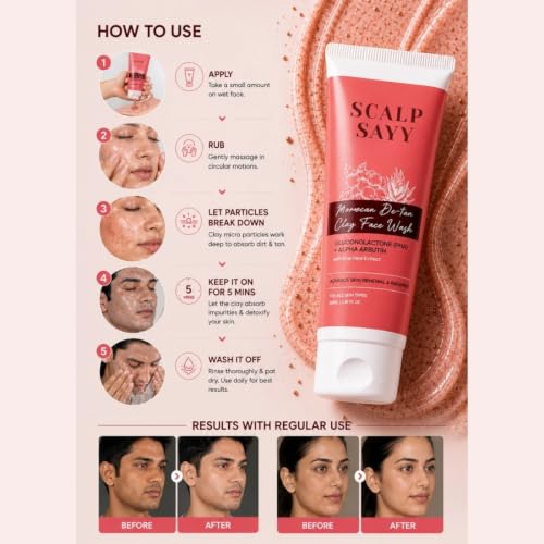 Image of Moroccan De-Tan Clay Face Wash with Aloe Vera Extract - Deep Cleansing Face Cleanser for Tan Removal & Skin Brightening, Gentle Daily Face Wash for All Skin Type (100Ml)